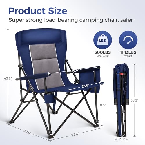 Heavy Duty 550LBS Padded Camping Chairs with Lumbar Support (2 Count)