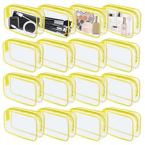 16 Pieces Clear Makeup Bag PVC Zippered Clear Toiletry Carry Pouch Portable Cosmetics Bag Waterproof Makeup Bag Vinyl Plastic Organizer Case for Travel Vacation Bathroom
