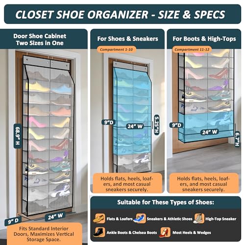 24 Pair Over Door Shoe Organizer for Family & Kids (12 Count)