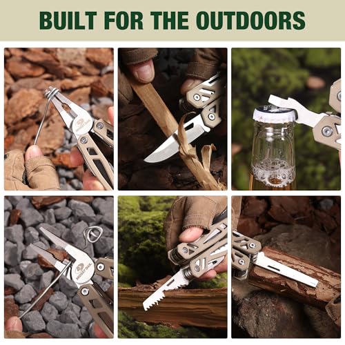 Multitool, 22-in-1 Stainless Steel Pliers with Screwdriver Sleeve, Desert Steel Handle, Self-locking Knife with Sheath-Perfect for Outdoor, Survival, Camping, Hiking, Simple Repair