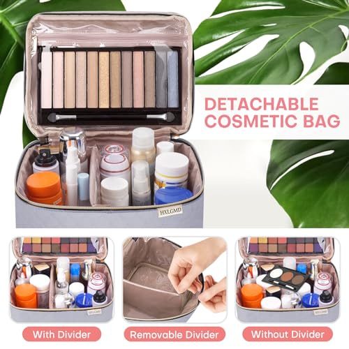 Large Makeup Bag with Mirror Double Layer Travel Make Up Organizer Case