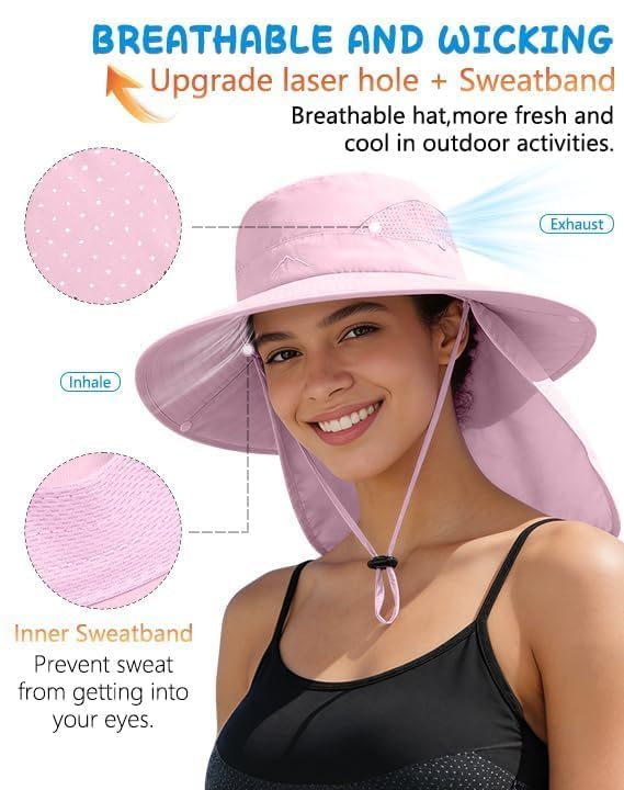 UPF 50+ Wide Brim Sun Hat with Neck Flap