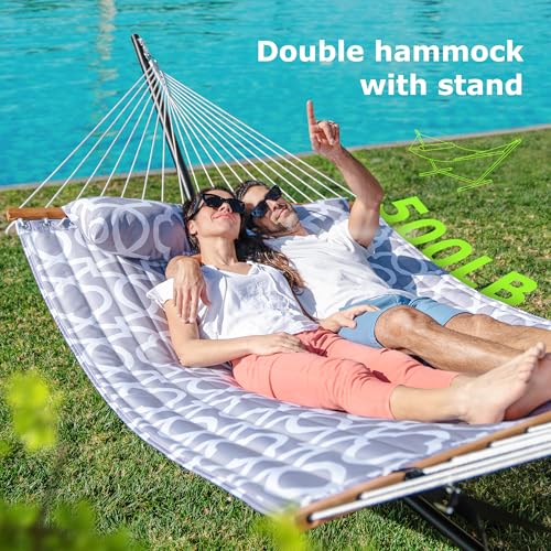 Double Hammock with Stand 500lbs Heavy Duty Outdoor Two Person Round
