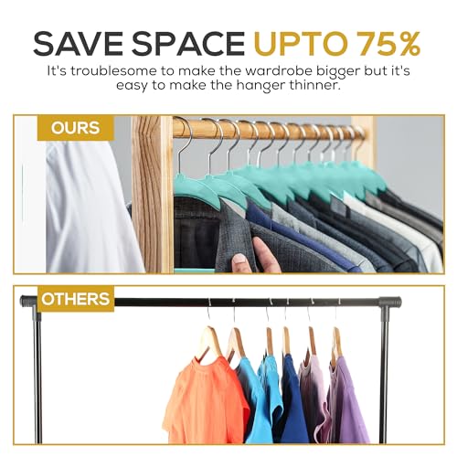 50 Pack New Premium Quality Velvet Hangers Ultra Thin Non Slip Adult Felt Space Saving Hangers for Closet Heavy Duty Coat Pants Dress Hangers 360° Swivel Hook Hold Upto 10 lbs Teal (50 Count)