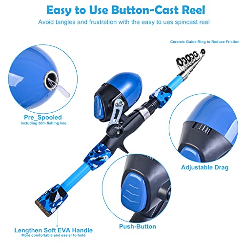 170cm 5.6ft Kids Fishing Rod Set Portable Telescopic Kids Fishing Poles with Collasible Chair Fishing Net Carrier Bag and Full Kits for Boys and GirlsBeginner and Youth