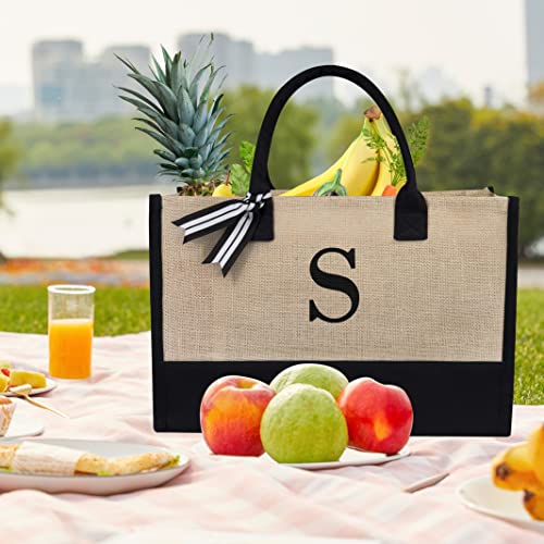 Initial Jute Canvas Tote Bag