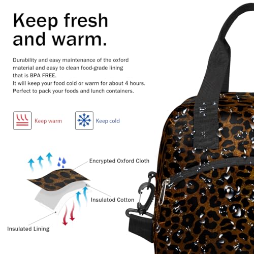 Brown Leopard Cheetah Insulated Lunch Bag for Women Girl Reusable Lunch Tote Box With Shoulder Strap Lightweight Thermal Cooler Meal Prep Bag for Work School Office Picnic (print 4)