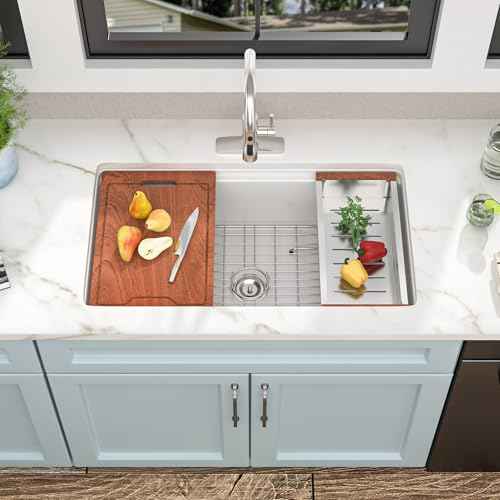 33"x19" White Undermount Sink Ledge Workstaion