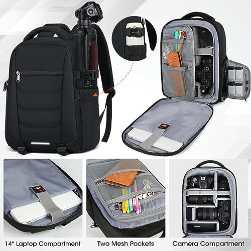 Camera Bag Backpack Professional for DSLR SLR Mirrorless Camera Waterproof Laptop Back Pack 14 Inch with Rain Cover Anti Theft Travel Case Large Capacity Photography Backpack Black
