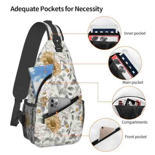 Sling Bag Rustic Flower Peony Floral Hiking Daypack Crossbody Shoulder Backpack Travel Chest Pack for Men Women