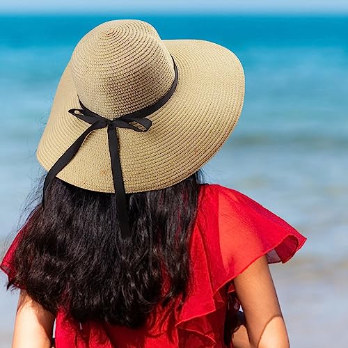 Womens Straw Hat Foldable Wide Brim Floppy Beach Sun Hat for Women Roll up Cap UPF 50+ Adjustable Strap Vacation