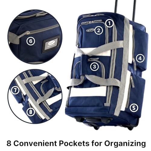 29 inch Jumbo Size 8 Pockets Wheeled Rolling Duffel Bag Water Resistant Luggage Lightweight Travel Suitcase with Retractable Handle