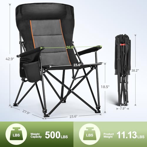 Oversized Camping Chairs High Back Heavy Duty Lawn Chair 500LBS (2 Count)