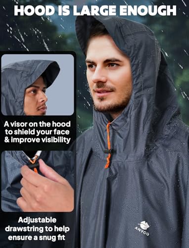 Hooded Rain Poncho for Adult Waterproof Lightweight Raincoat