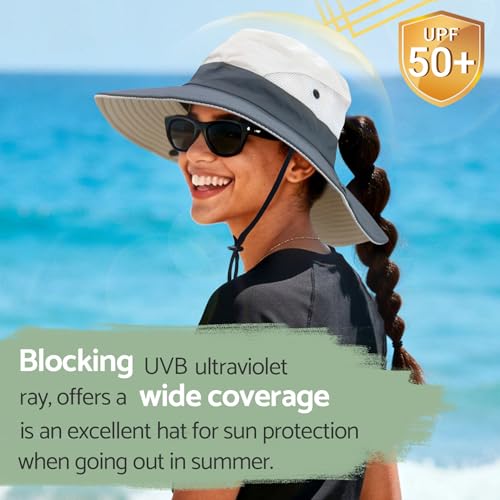 Ponytail Sun Hats for Women UPF 50+ Pure Beige