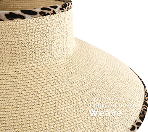 Women's Straw Sun Visor Hat UPF Wide Shade Ponytail Summer Hat