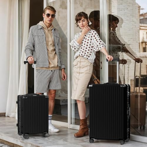 Luggage Sets 2 Piece Aluminum Frame Carry On and Checked Suitcase PC ABS Hard Shell TSA Lock No Zipper (2 Count)