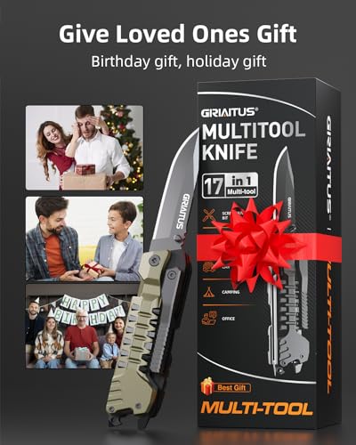 Multitool Knife 17 in 1 Pocket Knife with Fire Starter Sticks for Camping