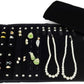 Velvet Travel Jewelry Case Roll Bag Organizer for Necklace Bracelet Earrings Ring (Black) (Black(4+2+2+6))