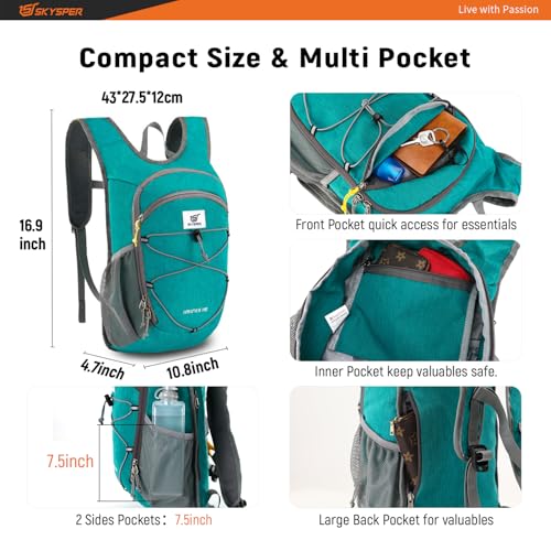 15L Foldable Hiking Backpack Lightweight Packable Travel Daypack with Chest Strap Small Outdoor Folding Back Pack Collapsible Bag for Women Men