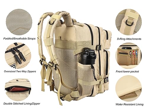 Military Tactical Backpack for Men and Women 45L Army 3 Days Assault Pack Bag Large Rucksack with Molle System Cream