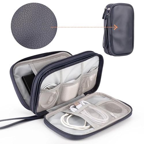 PU Leather Cable Organizer Double Layer Travel Pouch