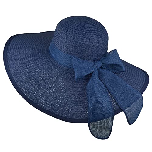 Women Wide Brim Bow Straw Hat Floppy Foldable Beach Sun Hat Roll up Cap UPF 50+