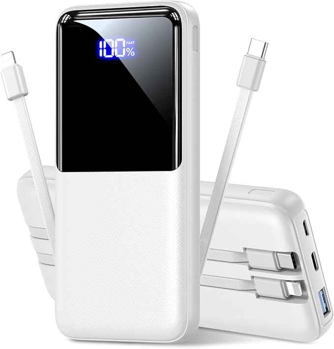 Portable Charger Power Bank - 15,000mAh Battery Pack Portable Phone Charger with Built in Cable 22.5W Fast Charging Powerbank Compatible with iPhone Android Samsung Phone, Travel Camping Essential