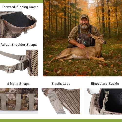 Large Capacity Binocular Chest Pack Bino Harness with Built in Rangefinder Pouch Water Resistant Rain Cover for Hunting