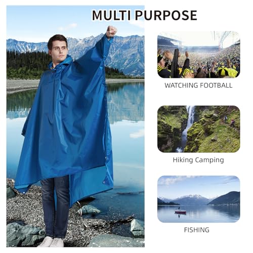 Hooded Rain Poncho for Adult with Pocket Waterproof Lightweight Unisex Raincoat for Hiking Camping Emergency