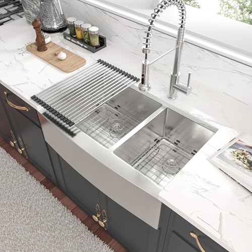 36 Inch Double Bowl Farmhouse Kitchen Sink T304 16 Gauge Stainless Steel Undermount Farmhouse Kitchen Sinks 60