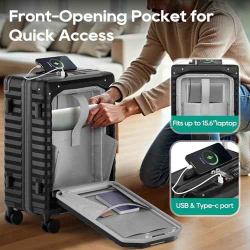20 Inch Carry on Luggage with Front Pocket and Cup Holder