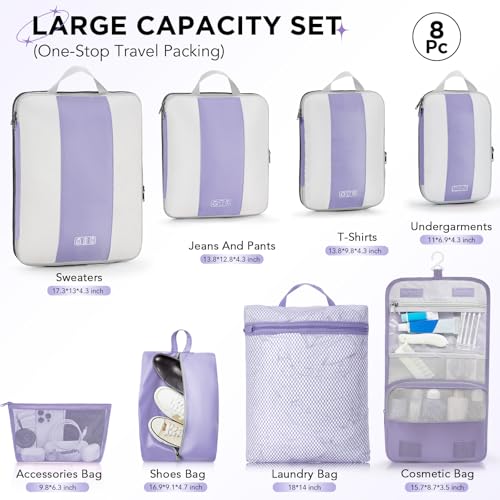 8 Set Compression Packing Cubes for Travel Essentials (8 Count)