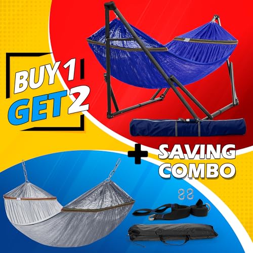 Combo x2 Hammocks with Stand for Outside & Tree Straps