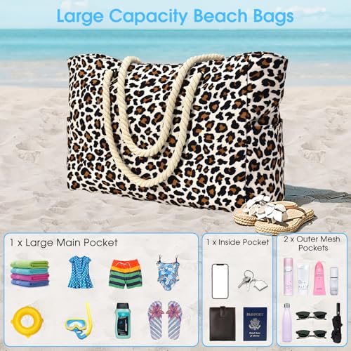 Beach Bag Large Beach Tote Bag for Women Waterproof Sandproof Swim Pool Bag With Zipper