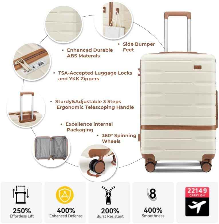 Luggage Sets with TSA Lock Hardside PC+ABS Carry On expandable Suitcase with Spinner Wheels Lightweight Rolling Travel Luggage Sets with YKK Zippers (4 Count)