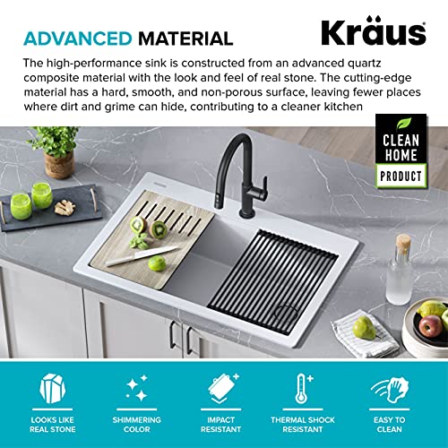 Bellucci Workstation 33 in. Drop In Single Bowl Granite Kitchen Sink in White with Accessories