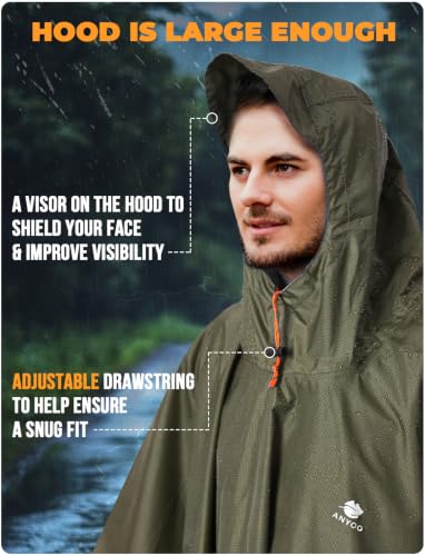 Hooded Rain Poncho for Adult Waterproof Lightweight Raincoat