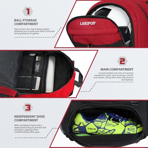 Soccer Backpack Bag with Ball Holder Ventilated Shoe Compartment Large Capacity Sports Gear Bag for Basketball Volleyball Gym