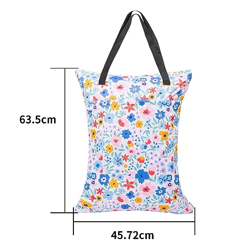 BABY 2 Pack Large Wet Dry Bag Waterproof Hanging Cloth Diaper with Double Zippered Pockets 25x18 inches (2 Count)