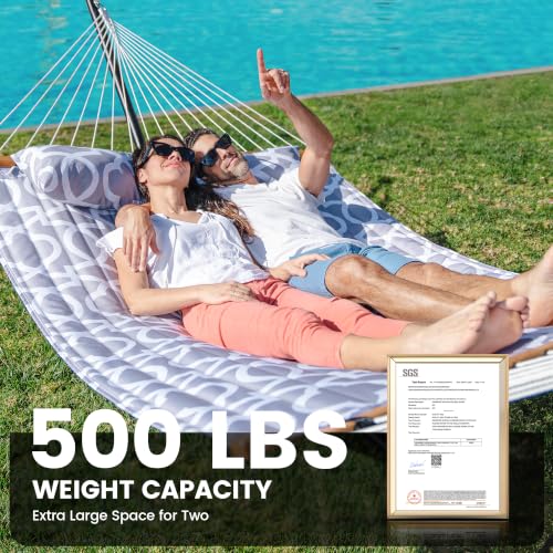 Double Hammock with Stand 500lbs Heavy Duty Outdoor Two Person White