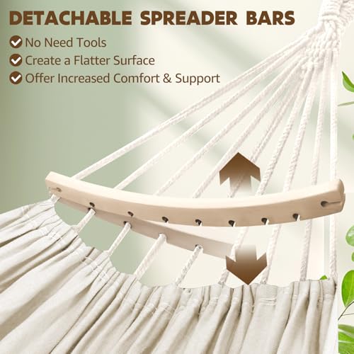 Cotton Hammock 8.9x4.9ft Holds Up to 660lbs Prevents Side
