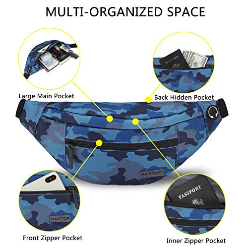 Camo Blue Fanny Pack for Men Cross Body Bag Carrying All Phones