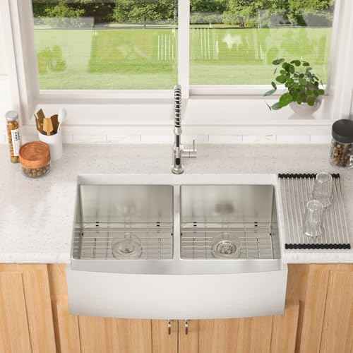33 Inch Farmhoue Sink Double Bowl Stainless Steel Farm Kitchen Sink 16 Gauge Double Basin 50