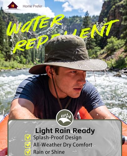UPF50+ Mens Sun Hat Wide Brim Fishing Hat for Men Sun Protection Hat Light Weight Bucket Hat for Garden Hiking Camping Safari Army Green