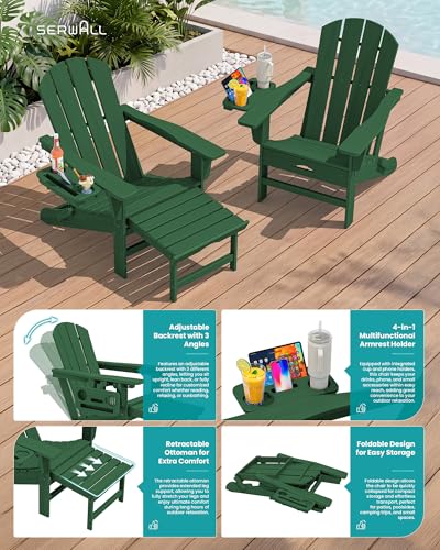 Folding Adjustable Adirondack Chairs with Footrest Set of 4