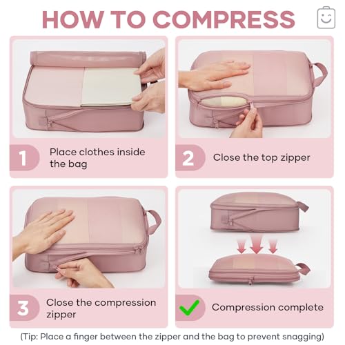 6/9/11 Set Compression Packing Cubes for Travel Essentials,Compressible Expandable Large Luggage Organizer Bags for Clothing,Space Saver Bags with Over 1000 pcs of Mesh Holes(Light Coral) (6 Count)