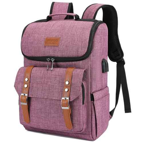 Vintage Backpack Travel Laptop Backpack with usb Charging Port for Women & Men College Backpack Fits 15.6 Inch Laptop Purple Brown