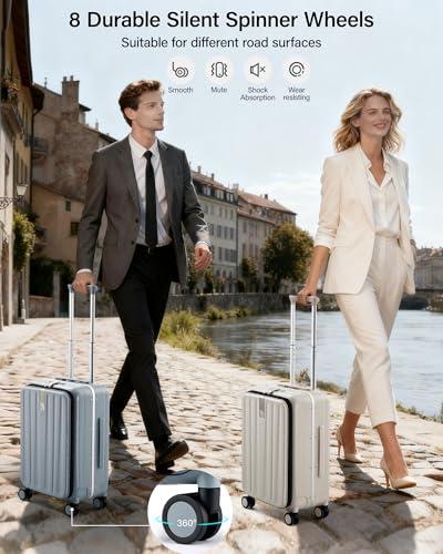 24 Inch Checked Luggage Front Opening Rolling Suitcase Hard Sided Luggage with Spinner Wheels for Travel Woman Men