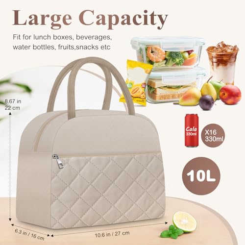 Lunch Box for Women Adult Men Insulated Cute Quilted Lunch Bag Women Reusable Large Lunch Tote Bag Leakproof Simple Cooler Bag for Work Office Picnic Beach or Travel